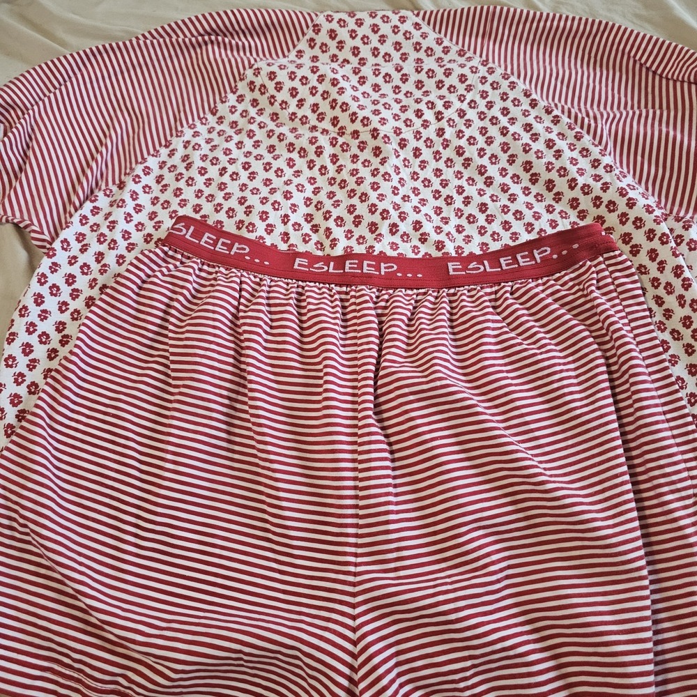 Vintage 90s ESleep Pajama 2 piece Set Sleep Sz Large Red/White - Picture 6 of 6